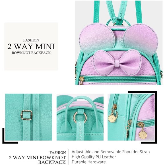 Bowknot Polka Dot Mini Backpack And Convertible Shoulder Bag Purse for Women - Picture 3 of 7